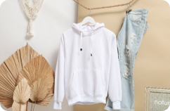 Image of white hoody and jeans.